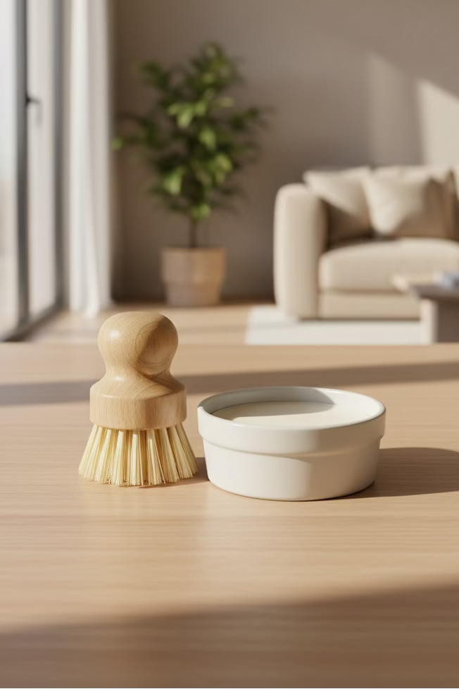 Vegan Solid Dish Soap Bar in Ramekin with Brush