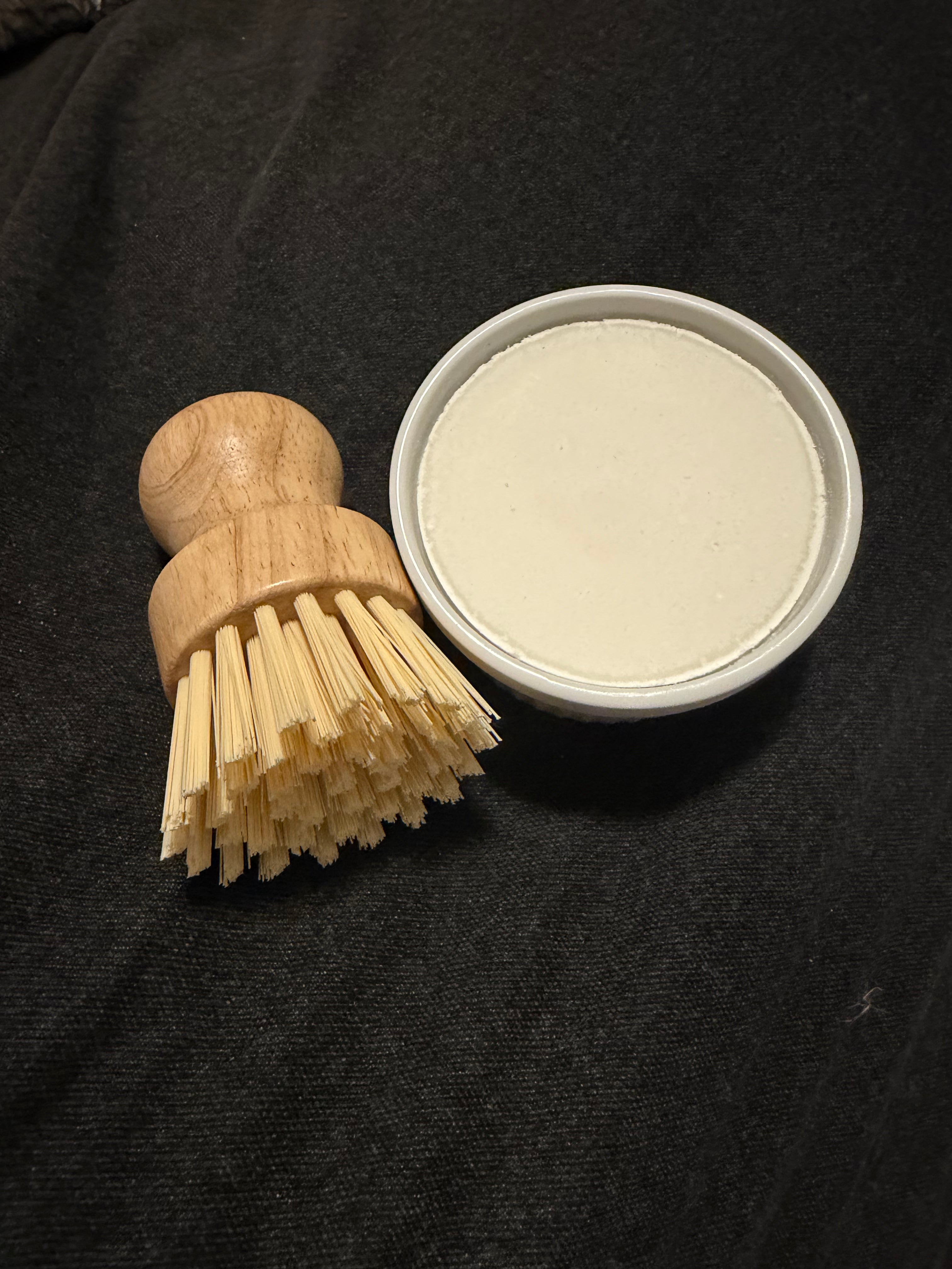Vegan Solid Dish Soap Bar in Ramekin with Brush